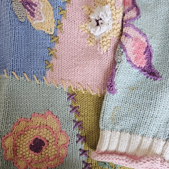 NWT Vtg Storybook Knits Butterfly & Floral Patchwork Sweater Cardigan Size L 90s - Picture 13 of 16